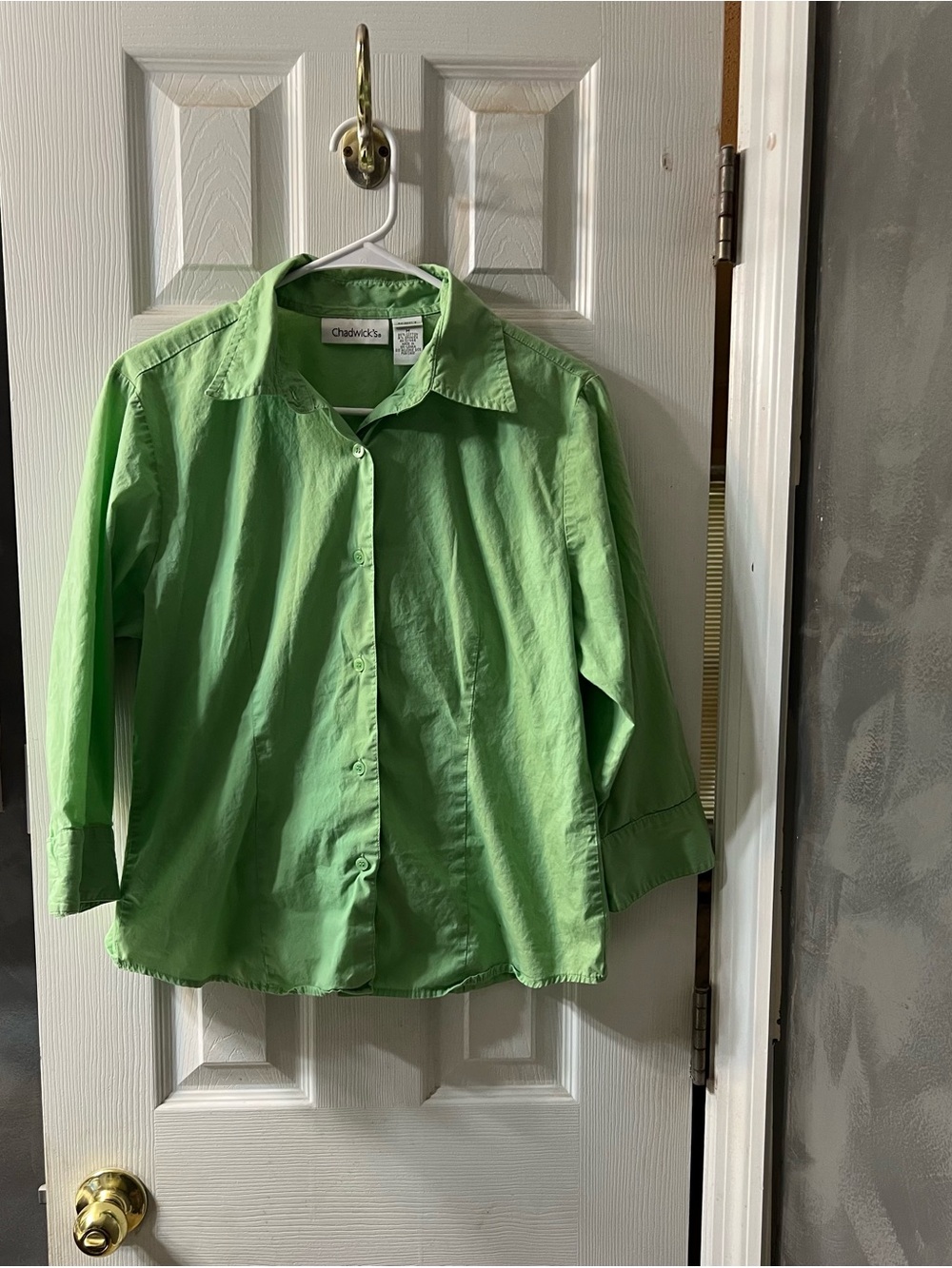Chadwick’s Green 3/4 Sleeve Button Down Shirt Women’s Medium Cotton Stretch